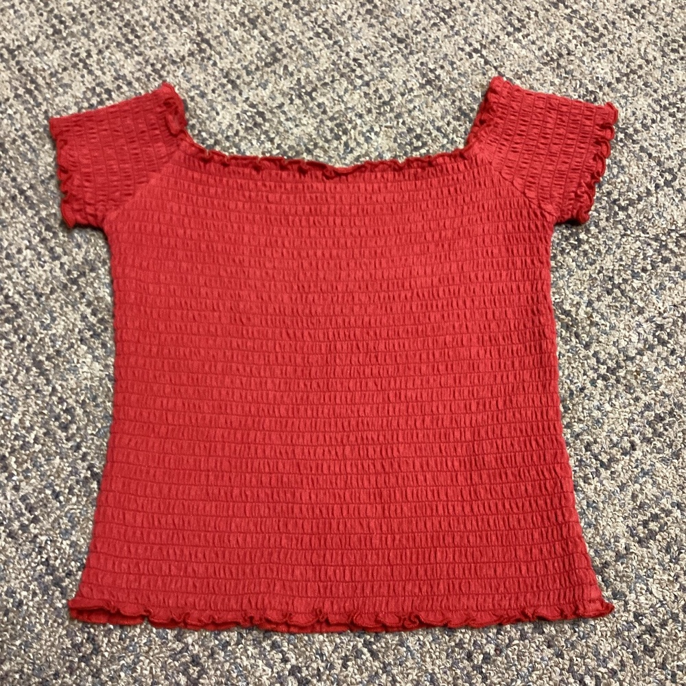 Hollister Red Ruched Stretch Crop Off the Shoulder Top * Size Juniors Medium